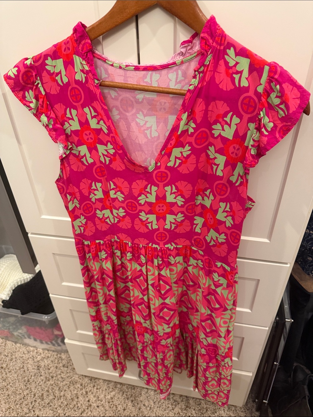Vibrant Pink Floral Print Cap-Sleeve Dress